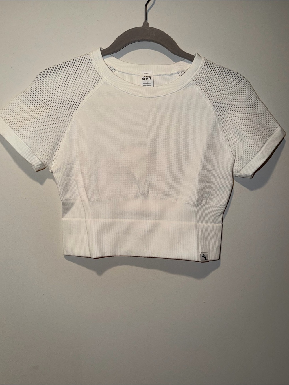 JoyLab White Mesh-Sleeve Cropped Top